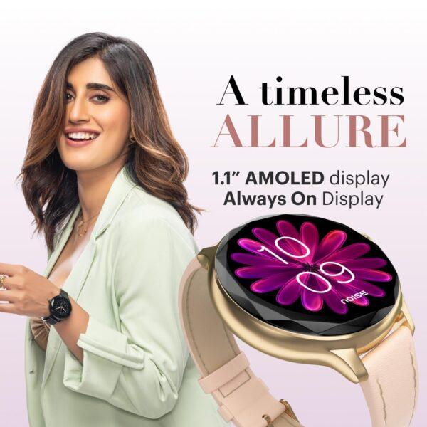 Noise Diva Smartwatch with Diamond Cut dial, Glossy Metallic Finish, AMOLED Display, Mesh Metal and Leather Strap Options, 100+ Watch Faces, Female Cycle Tracker Smart Watch for Women (Gold Link) - Image 2